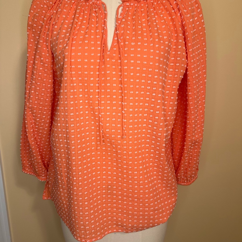 LOFT Orange Patterned Blouse - image 1